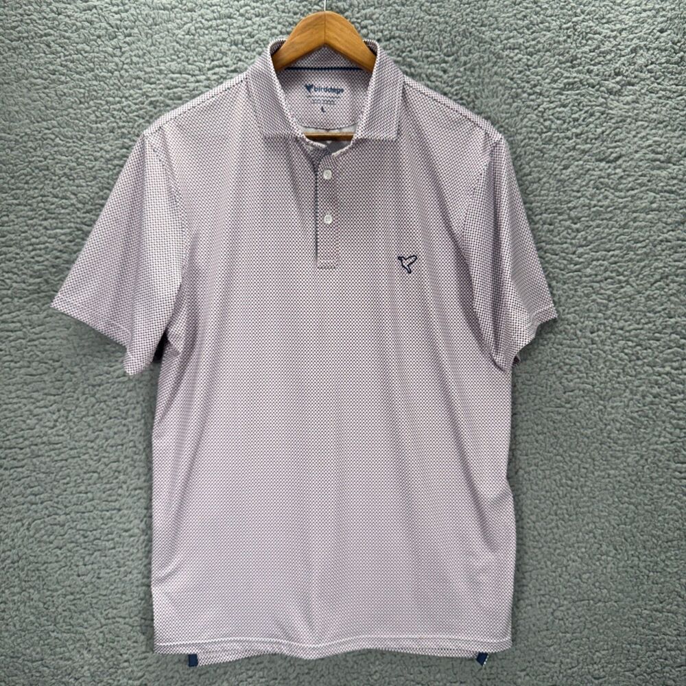 Birddogs Polo Shirt Mens Large Red Blue White Geometric Print Golf Performance